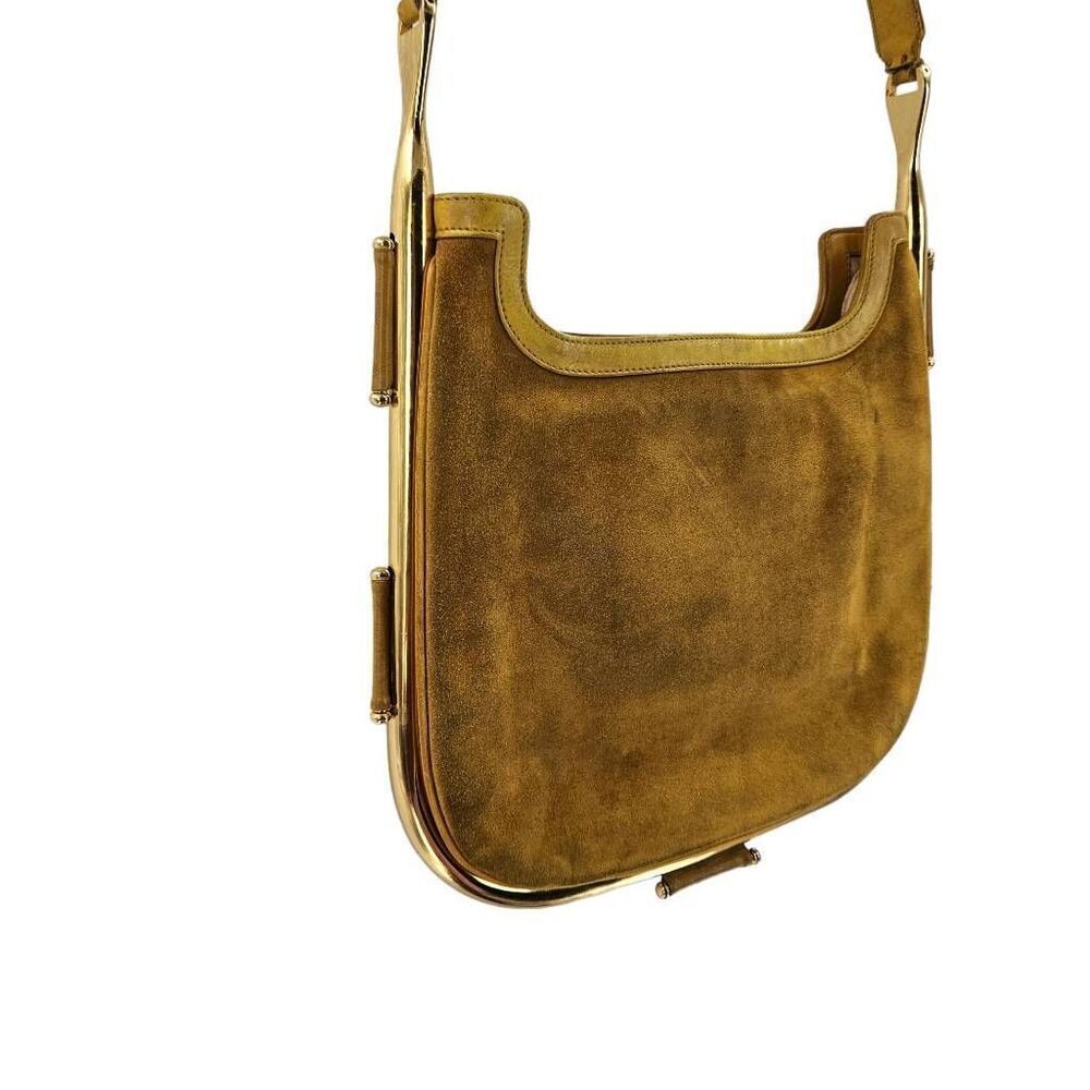 Very Rare Tan Vintage Gucci Collector Bag with Gold Wrap Around Bar Hardware - Picture 6 of 12